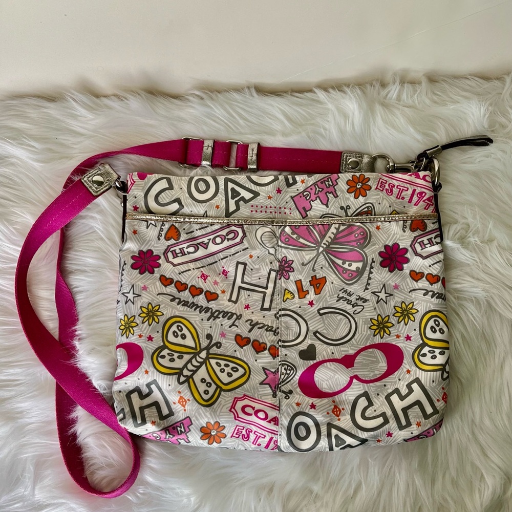 Coach Poppy Bandana Butterfly Graffiti Tote Bag Crossbody